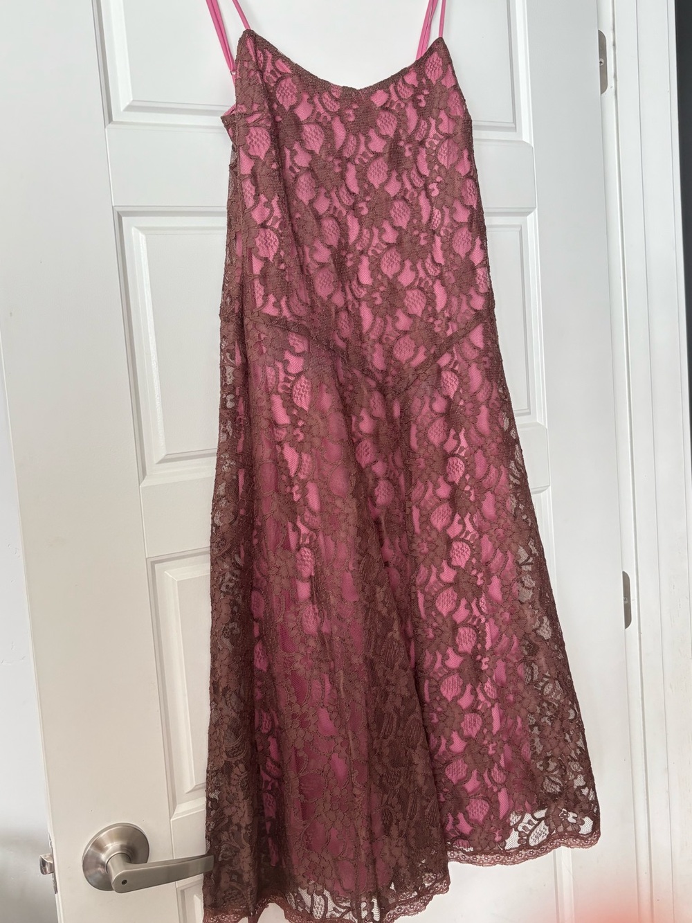 Betsy Johnson Pink & Brown Lace Midi Dress Size 8